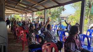 เวทีประชุมประชาคมระดับหมู่บ้าน หมู่ที่ 1 บ้านนาเรือง ตำบลนาเรือง อำเภอนาเยีย จังหวัดอุบลราชธานี